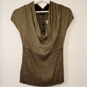 Drape Chest Front Gold Shimmer Vest Sweater Top